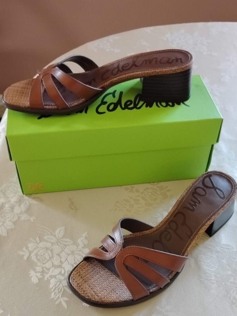 Sam Edelman Farrin Brown Leather Slide Mules